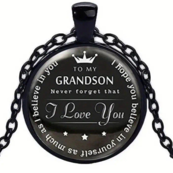 NEW! Grandson "I Love You" Sentimental Black Chain Pendant Necklace. NWOT - Picture 1 of 3